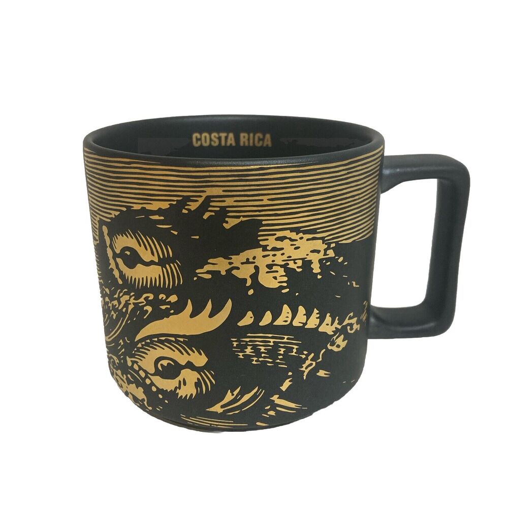 Starbucks Costa Rica Coffee‎ Tea Mug Cup 14 Oz Matte Black & Gold 2016 Fish